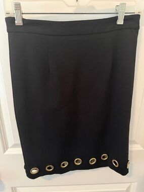 Catherine Malandrino Black Pencil Skirt with Gold Eyelet Trim